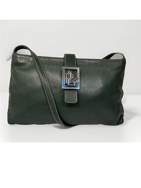 Womens Forrest Green Lauren Ralph Lauren Leather Shoulder Bag w Signature Buckle